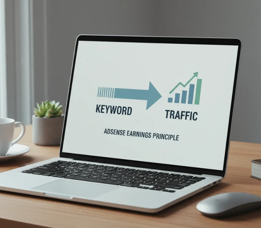 'Keyword'와 'Traffic'이 명확하게 표시된 노트북 화면의 이미지.