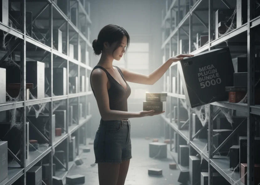 불필요한 플러그인 상자를 내려놓아 사이트를 최적화하는 젊은 한국 여성