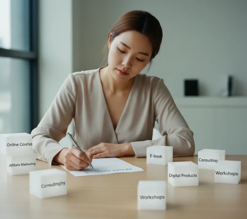 현실적인 수익 계획을 세우고 다양한 수익원을 다각화하는 젊은 한국 여성