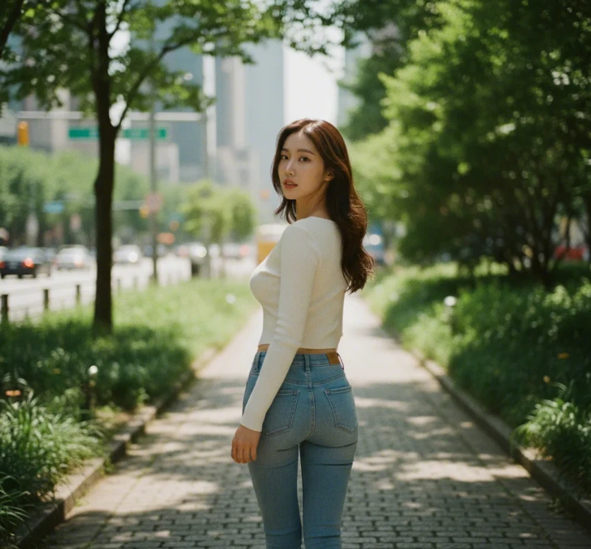 한국 여성이 붐비는 곳을 피해 경쟁도 낮은 틈새시장 길로 걸어가는 모습