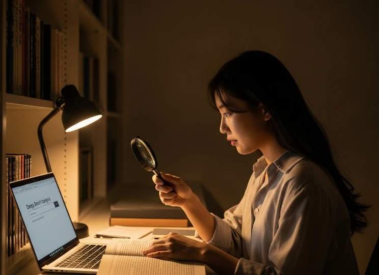 '~인가요?' 키워드를 사용해 사실을 확인하는 노트북 화면